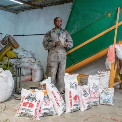 Simon Mwaura Explaining His Products To The Team Fro Egerton